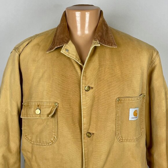 Vtg Carhartt Blanket Lined Chore Jacket 2XL Canvas Corduroy Collar Streetwear - Picture 2 of 8